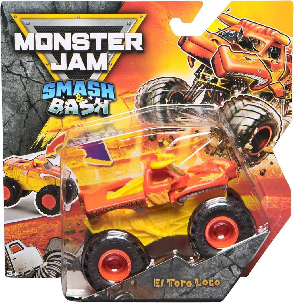Monster Jam El Toro Loco Smash & Bash Die-Cast Monster Truck – Real Action Crash Reset Vehicle, 1:64 Scale, Series 01